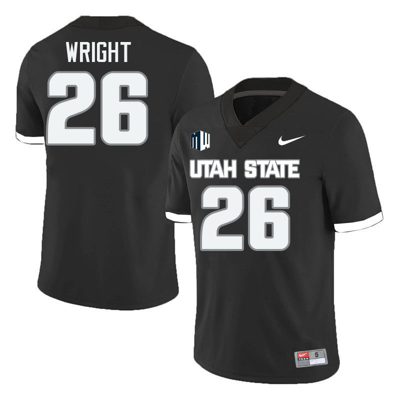 Utah State Aggies #26 Nathan Wright College Football Jerseys Stitched-Black